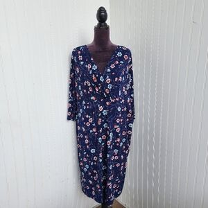 Motherhood Maternity Floral Print Stretch Faux Wrap Navy Red Dress Cottage XL